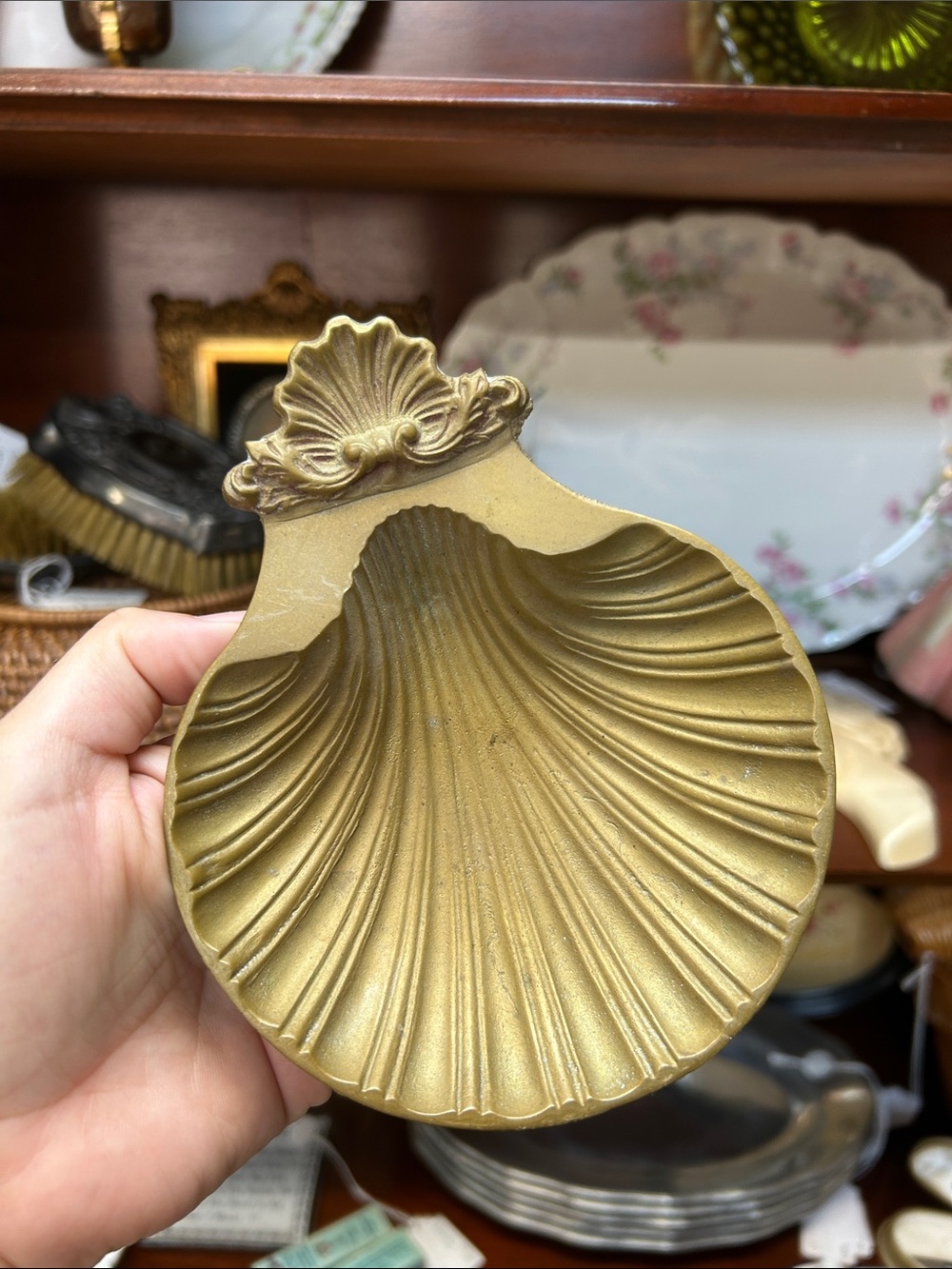 Vintage Brass Footed Shell Trinket Dish
